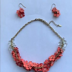 Coral/Gold Floral Necklace & Earring Set
